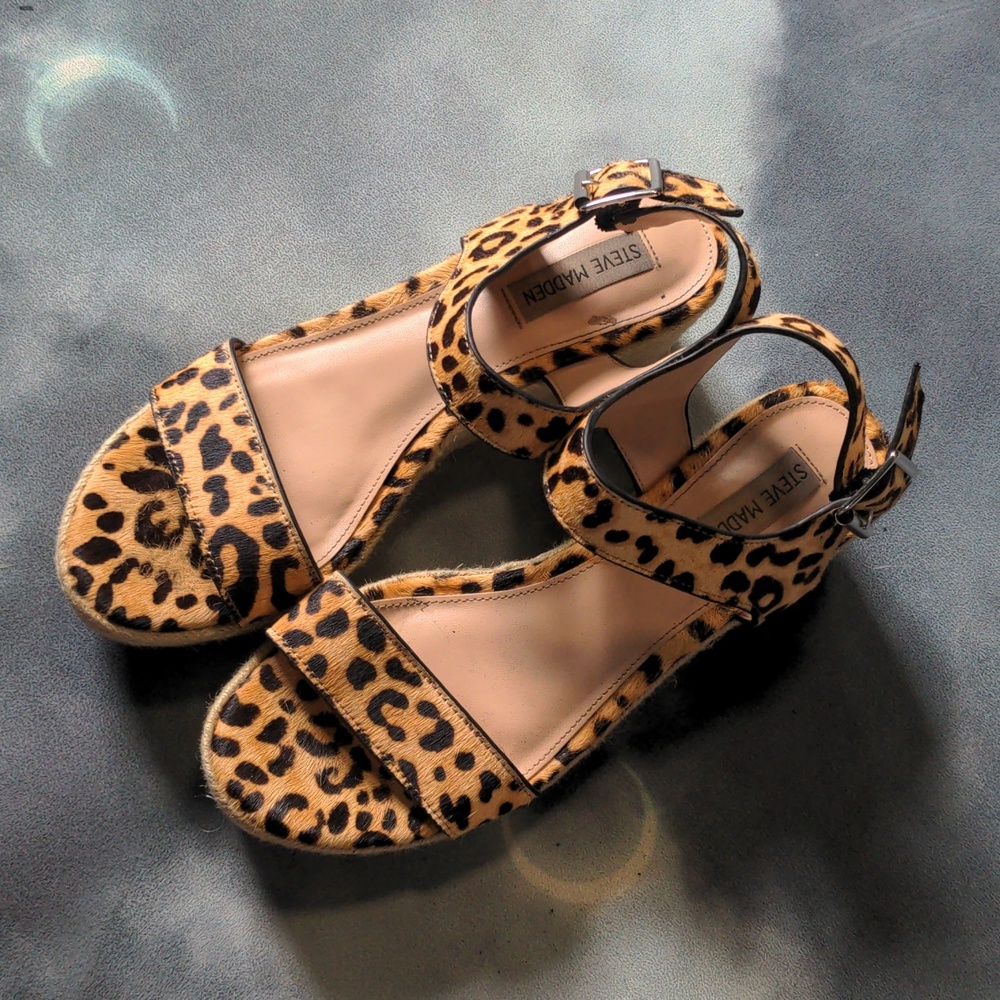 Steve Madden Leopard Calf Hair Espadrille Sandal